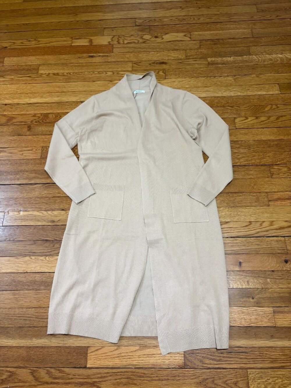 Zeagoo Womens Open Front Cardigan Duster Sweater Sz Large Beige Pockets NWT